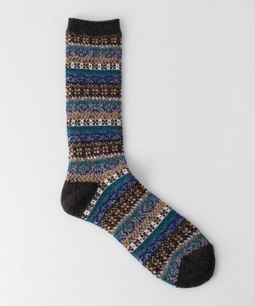 green label relaxing（グリーンレーベルリラクシング）の「[アノニマスイズム]BC ANONYMOUS F/ISLE CREW ソックス（ソックス/靴下・メンズ・ダークグレー/ブラウン/ネイビー・FREE）」の2枚目の写真