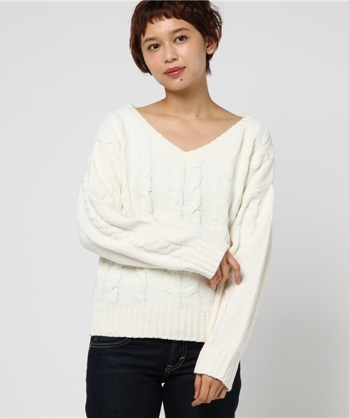 natural couture（ナチュラルクチュール）の「モールヤーンケーブルニット（ニット/セーター・レディース・オフホワイト/ピンク/ネイビー/イエロー・FREE）」の18枚目の写真