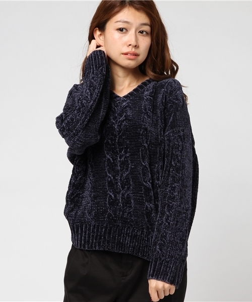 natural couture（ナチュラルクチュール）の「モールヤーンケーブルニット（ニット/セーター・レディース・オフホワイト/ピンク/ネイビー/イエロー・FREE）」の21枚目の写真