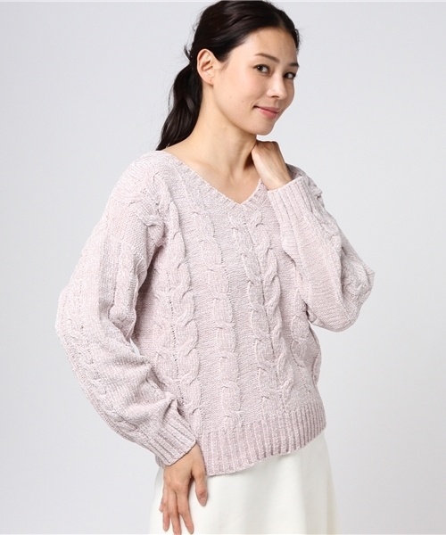 natural couture（ナチュラルクチュール）の「モールヤーンケーブルニット（ニット/セーター・レディース・オフホワイト/ピンク/ネイビー/イエロー・FREE）」の5枚目の写真