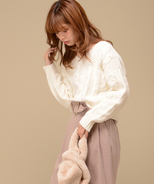 natural couture（ナチュラルクチュール）の「モールヤーンケーブルニット（ニット/セーター・レディース・オフホワイト/ピンク/ネイビー/イエロー・FREE）」の11枚目の写真