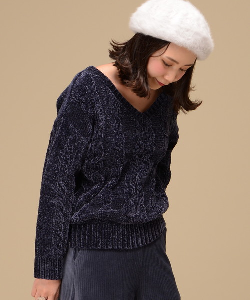 natural couture（ナチュラルクチュール）の「モールヤーンケーブルニット（ニット/セーター・レディース・オフホワイト/ピンク/ネイビー/イエロー・FREE）」の19枚目の写真