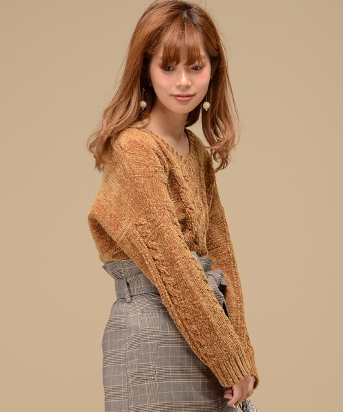 natural couture（ナチュラルクチュール）の「モールヤーンケーブルニット（ニット/セーター・レディース・オフホワイト/ピンク/ネイビー/イエロー・FREE）」の9枚目の写真