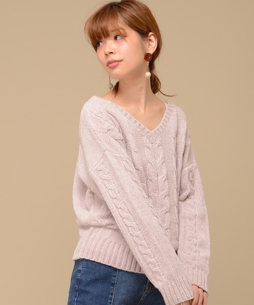 natural couture（ナチュラルクチュール）の「モールヤーンケーブルニット（ニット/セーター・レディース・オフホワイト/ピンク/ネイビー/イエロー・FREE）」の12枚目の写真