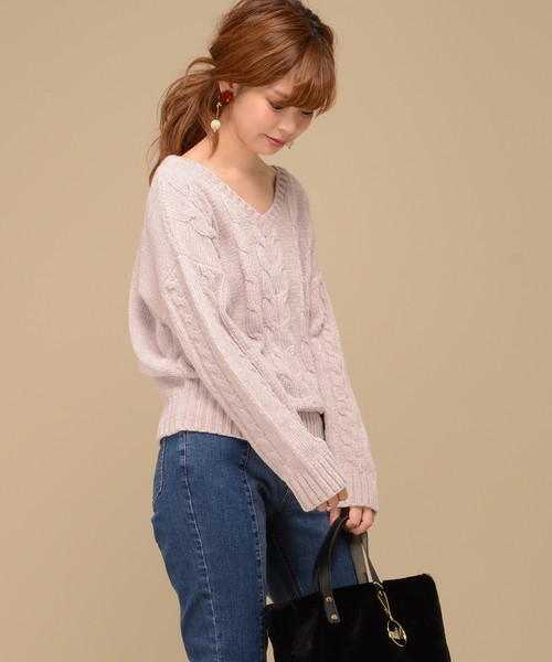 natural couture（ナチュラルクチュール）の「モールヤーンケーブルニット（ニット/セーター・レディース・オフホワイト/ピンク/ネイビー/イエロー・FREE）」の15枚目の写真