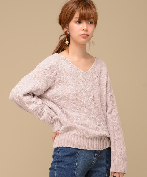 natural couture（ナチュラルクチュール）の「モールヤーンケーブルニット（ニット/セーター・レディース・オフホワイト/ピンク/ネイビー/イエロー・FREE）」の17枚目の写真