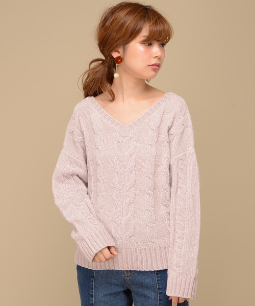 natural couture（ナチュラルクチュール）の「モールヤーンケーブルニット（ニット/セーター・レディース・オフホワイト/ピンク/ネイビー/イエロー・FREE）」の20枚目の写真