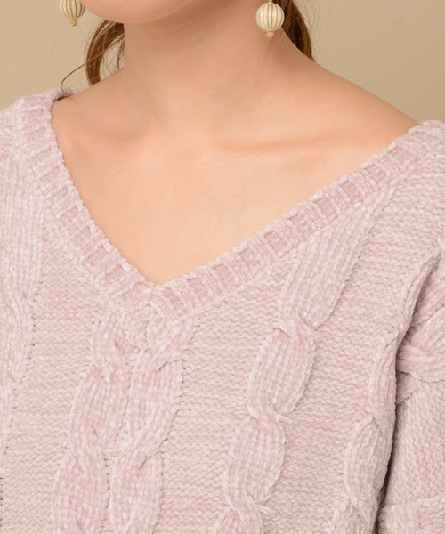 natural couture（ナチュラルクチュール）の「モールヤーンケーブルニット（ニット/セーター・レディース・オフホワイト/ピンク/ネイビー/イエロー・FREE）」の10枚目の写真