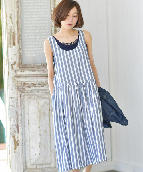 rps（アールピーエス）の「ノースリーブワンピース（ワンピース・レディース・マスタード/ストライプ/オリーブ/ブラック/ブルー・M）」の5枚目の写真