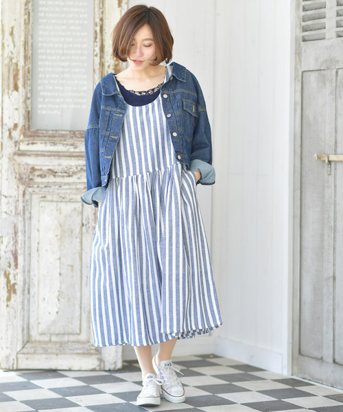 rps（アールピーエス）の「ノースリーブワンピース（ワンピース・レディース・マスタード/ストライプ/オリーブ/ブラック/ブルー・M）」の13枚目の写真