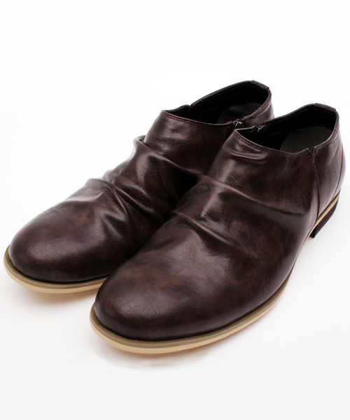 ８(eight)（エイト）の「くしゅくしゅ加工 ショートブーツ PUレザー スリッポン（ブーツ・メンズ・ブラック/ダークブラウン/ブラウン・25.5cm/26.0cm/26.5cm/27.0cm）」の3枚目の写真