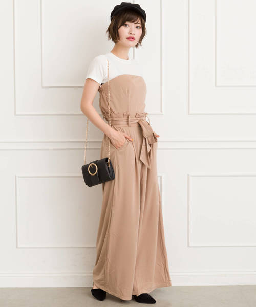 SpRay（スプレイ）の「リボンベルト付ベアオールインワン（つなぎ/オールインワン・レディース・ブラック/ベージュ/カーキ/チェック・FREE）」の3枚目の写真