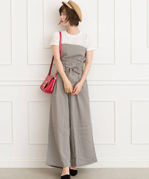 SpRay（スプレイ）の「リボンベルト付ベアオールインワン（つなぎ/オールインワン・レディース・ブラック/ベージュ/カーキ/チェック・FREE）」の4枚目の写真