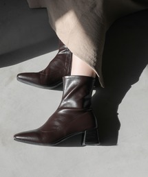 select MOCA | スクエアトゥショートブーツ/フェイクレザーチャンキーヒールブーツ(ブーツ)