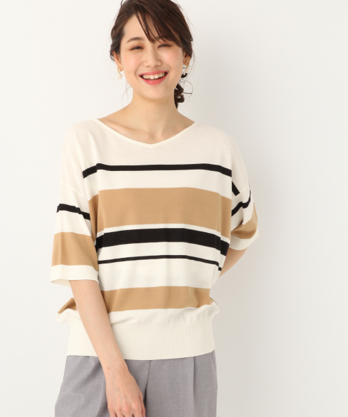 GLOBAL WORK（グローバルワーク）の「洗えるVプルオーバー半袖【UVケア】/832268（ニット/セーター・レディース・レッド/ホワイト/イエロー/グレー・LARGE/MEDIUM）」の18枚目の写真