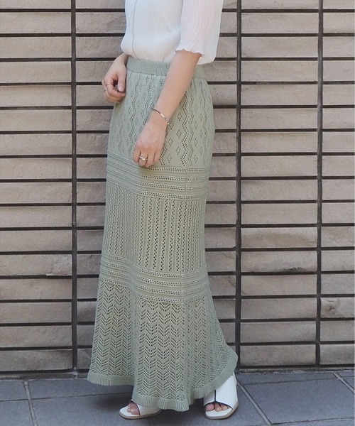 tiptop（ティップトップ）の「【web限定アイテム】透かし編みスカート（スカート・レディース・アイボリー/ブラウン/ベージュ/グリーン・FREE）」の4枚目の写真