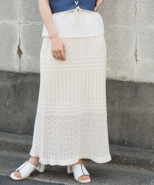tiptop（ティップトップ）の「【web限定アイテム】透かし編みスカート（スカート・レディース・アイボリー/ブラウン/ベージュ/グリーン・FREE）」の2枚目の写真