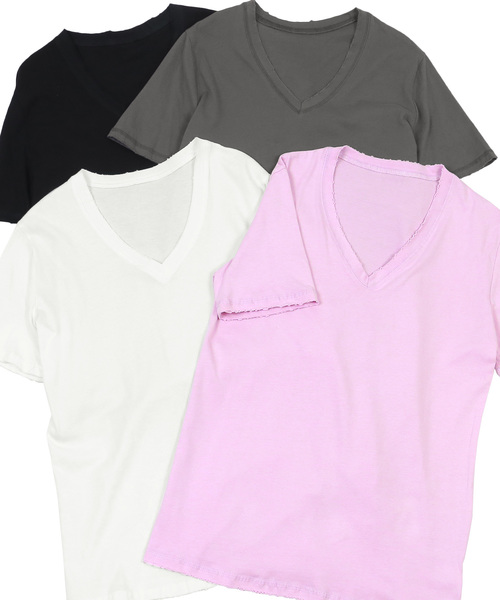 Ninarobe（ニーナローブ）の「[CLOSED] カットオフ加工VネックTシャツ（Tシャツ/カットソー・レディース・ブラック/チャコールグレー/ラベンダー/ホワイト・M）」の13枚目の写真
