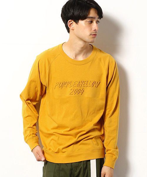Purple&Yellow(パープルアンドイエロー)の「ロゴエンボス 長袖 ラグランスリーブTシャツ(Tシャツ/カットソー・メンズ・ホワイト/マスタード/チャコール・SMALL/MEDIUM/LARGE/X-LARGE/X-SMALL)」の1枚目の写真