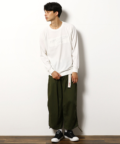 Purple&Yellow(パープルアンドイエロー)の「ロゴエンボス 長袖 ラグランスリーブTシャツ(Tシャツ/カットソー・メンズ・ホワイト/マスタード/チャコール・SMALL/MEDIUM/LARGE/X-LARGE/X-SMALL)」の6枚目の写真