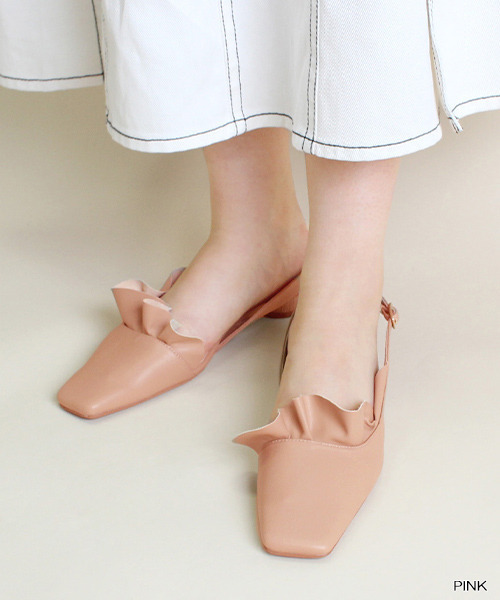 RANDA（ランダ）の「ラッフルスクエアトゥパンプス（パンプス・レディース・ブラック/クリーム/ピンク・S/LL/M/L）」の3枚目の写真