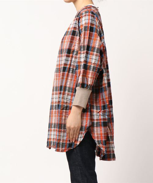 studio CLIP（スタディオクリップ）の「マドラス割烹着（エプロン・レディース・オレンジ/ネイビー・FREE）」の3枚目の写真