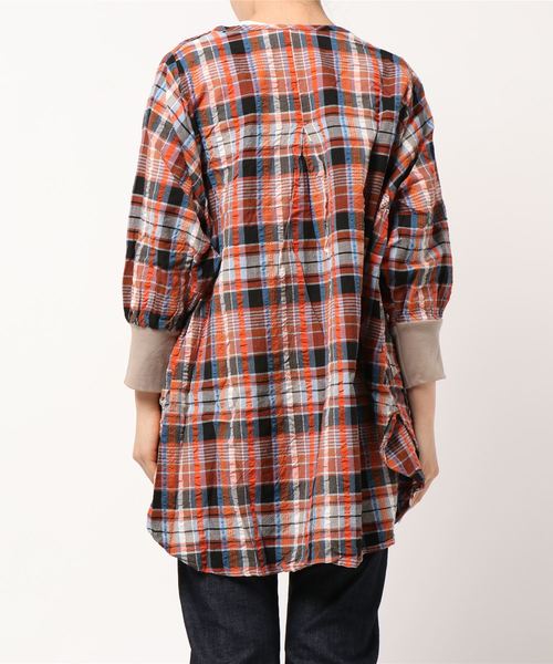 studio CLIP（スタディオクリップ）の「マドラス割烹着（エプロン・レディース・オレンジ/ネイビー・FREE）」の4枚目の写真