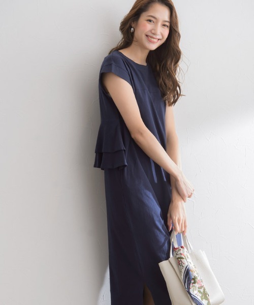 Pierrot(ピエロ)の「バックフリルワンピース 綿100%(ワンピース・レディース・ネイビー/ブラウン/ベージュ系その他/グレイッシュベージュ/ブラック/チャコールグレー/スモーク/モカ・M/L)」の16枚目の写真