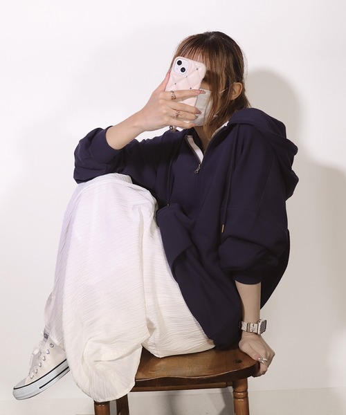 UNDERWRAPS（アンダーラップス）の「裏毛ZIPパーカー(M3)（パーカー・レディース・ブラック/ピンク/ベージュ/グリーン/ナチュラル/ベージュ系その他/グリーン系その他/チャコール/グレー/ブルー/モカ/パープル/ホワイト/ネイビー/杢グレー・L/LARGE/M/MEDIUM）」の12枚目の写真