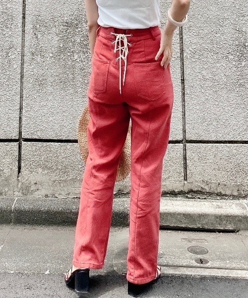 archives（アルシーヴ）の「BACK編み上げストレートカラーパンツ（デニムパンツ・レディース・グレー/オレンジ/ブルー/ラベンダー/グリーン/ブラック/アイボリー・MEDIUM）」の7枚目の写真