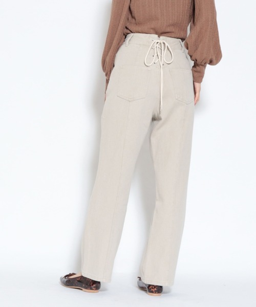 archives（アルシーヴ）の「BACK編み上げストレートカラーパンツ（デニムパンツ・レディース・グレー/オレンジ/ブルー/ラベンダー/グリーン/ブラック/アイボリー・MEDIUM）」の2枚目の写真