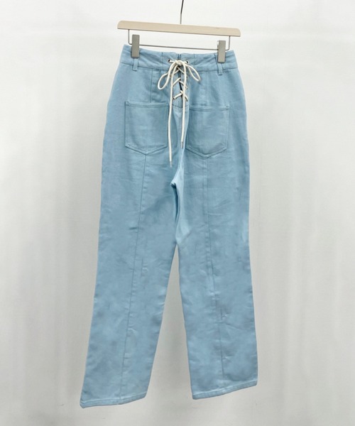 archives（アルシーヴ）の「BACK編み上げストレートカラーパンツ（デニムパンツ・レディース・グレー/オレンジ/ブルー/ラベンダー/グリーン/ブラック/アイボリー・MEDIUM）」の13枚目の写真