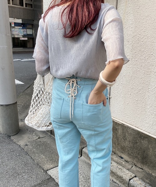 archives（アルシーヴ）の「BACK編み上げストレートカラーパンツ（デニムパンツ・レディース・グレー/オレンジ/ブルー/ラベンダー/グリーン/ブラック/アイボリー・MEDIUM）」の21枚目の写真