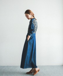 FIL DE FER | デニム×フラワーコンビ ロングワンピース(シャツワンピース)