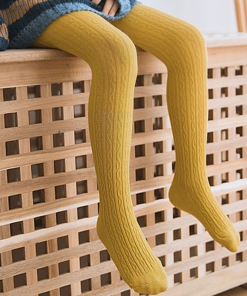 TeddyShop(テディショップ)の「カラフルツイストリブタイツ(タイツ/ストッキング・キッズ・ピンク/マスタード/ホワイト/グレー/ブラック・M/L/XL/2XL)」の1枚目の写真