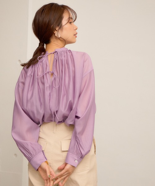 タグ付き 未使用品 ロペ シアーブラウス ギャザーパフ ネイビー 紺 タグ付き 未使用品 ロペ シアーブラウス ギャザーパフ ネイビー 紺