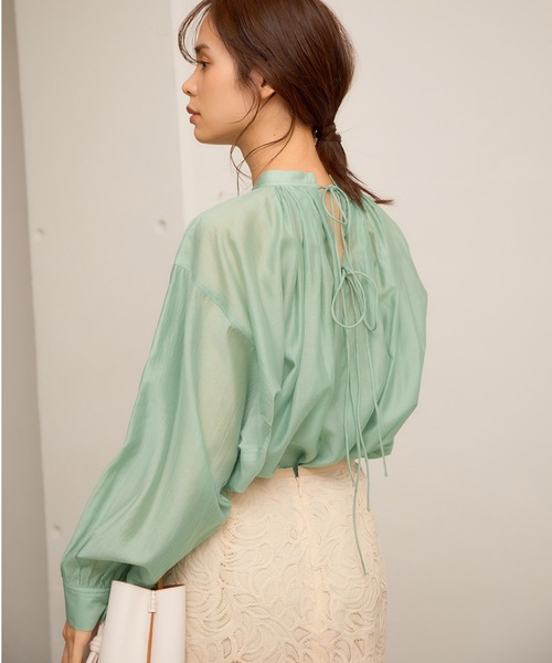 タグ付き 未使用品 ロペ シアーブラウス ギャザーパフ ネイビー 紺 タグ付き 未使用品 ロペ シアーブラウス ギャザーパフ ネイビー 紺