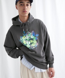 8bit Flower Print 裏毛 オーバーサイズプルオーバーパーカー EMMA CLOTHES