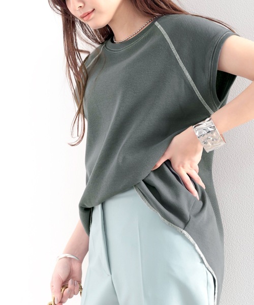 classicalelf(クラシカルエルフ)の「ふんわり柔らか、オーガニックコットン。配色ステッチフレンチTシャツ(Tシャツ/カットソー・レディース・チャコールグレー/ブラック/ベージュ/オフホワイト/モカ/グレー系その他/グレイッシュベージュ・MEDIUM/LARGE/X-LARGE)」の14枚目の写真