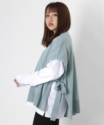 ミラノリブサイドリボンニットベスト/レイヤードスタイル/ジレ