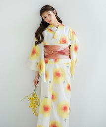 1人で着られる浴衣5点セット 和歌山染工日本染め（ゆかた・しわへこ帯・下駄・着付け本・腰ひも）【K】