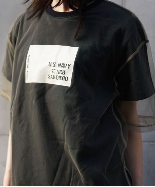 AVIREX(アヴィレックス)の「チュールコンビ プリントプルオーバー/ TULLE COMBI PRINT PULLOVER(Tシャツ/カットソー・レディース・ブラック/サックスブルー/オフホワイト・FREE)」の5枚目の写真