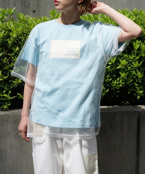 AVIREX(アヴィレックス)の「チュールコンビ プリントプルオーバー/ TULLE COMBI PRINT PULLOVER(Tシャツ/カットソー・レディース・ブラック/サックスブルー/オフホワイト・FREE)」の14枚目の写真