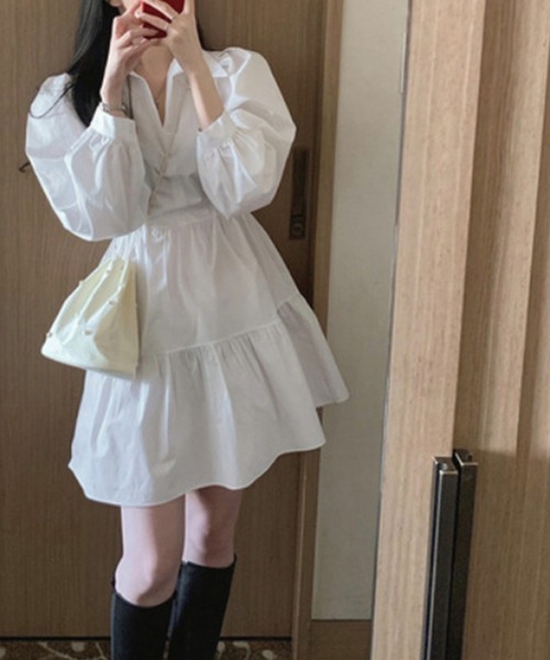 Jasmine Grandiflorum（ジャスミングランディフローラム）の「【Jasmine】コットン長袖ティアードワンピース（ワンピース・レディース・ホワイト/ブルー・LARGE/MEDIUM/SMALL）」の2枚目の写真