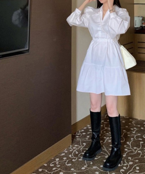 Jasmine Grandiflorum（ジャスミングランディフローラム）の「【Jasmine】コットン長袖ティアードワンピース（ワンピース・レディース・ホワイト/ブルー・LARGE/MEDIUM/SMALL）」の6枚目の写真