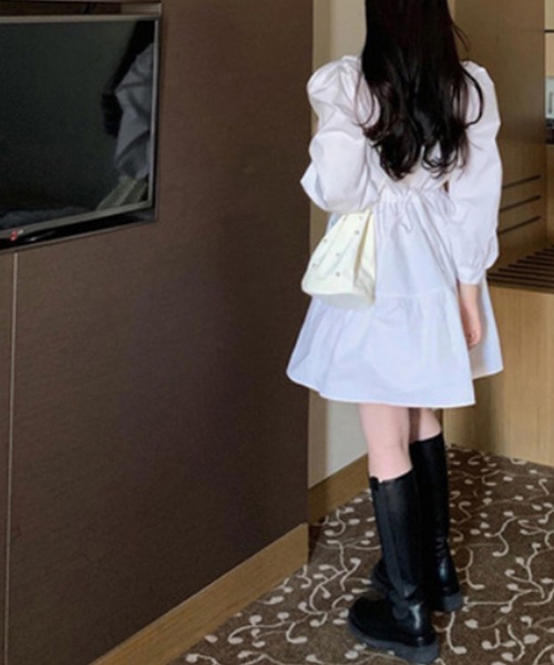 Jasmine Grandiflorum（ジャスミングランディフローラム）の「【Jasmine】コットン長袖ティアードワンピース（ワンピース・レディース・ホワイト/ブルー・LARGE/MEDIUM/SMALL）」の8枚目の写真