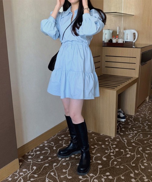 Jasmine Grandiflorum（ジャスミングランディフローラム）の「【Jasmine】コットン長袖ティアードワンピース（ワンピース・レディース・ホワイト/ブルー・LARGE/MEDIUM/SMALL）」の10枚目の写真