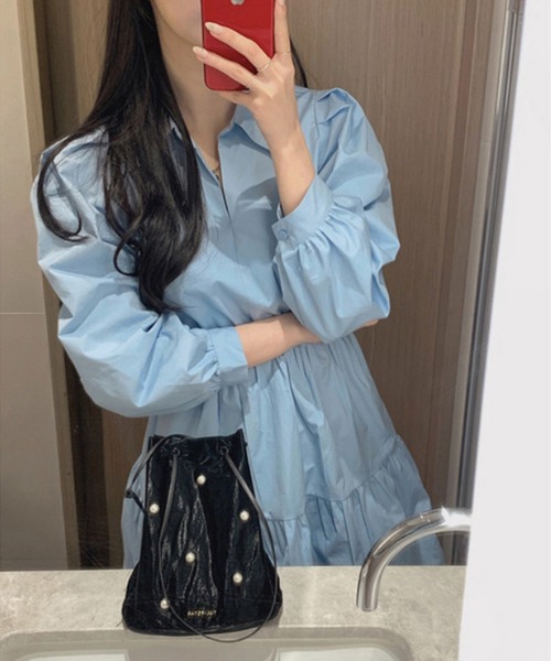 Jasmine Grandiflorum（ジャスミングランディフローラム）の「【Jasmine】コットン長袖ティアードワンピース（ワンピース・レディース・ホワイト/ブルー・LARGE/MEDIUM/SMALL）」の9枚目の写真