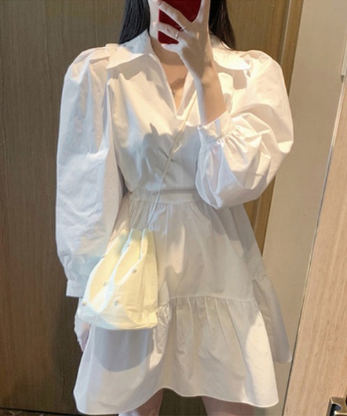 Jasmine Grandiflorum（ジャスミングランディフローラム）の「【Jasmine】コットン長袖ティアードワンピース（ワンピース・レディース・ホワイト/ブルー・LARGE/MEDIUM/SMALL）」の5枚目の写真