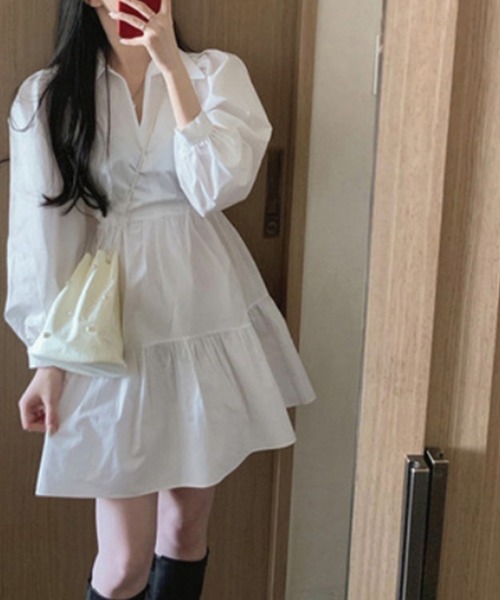 Jasmine Grandiflorum（ジャスミングランディフローラム）の「【Jasmine】コットン長袖ティアードワンピース（ワンピース・レディース・ホワイト/ブルー・LARGE/MEDIUM/SMALL）」の3枚目の写真